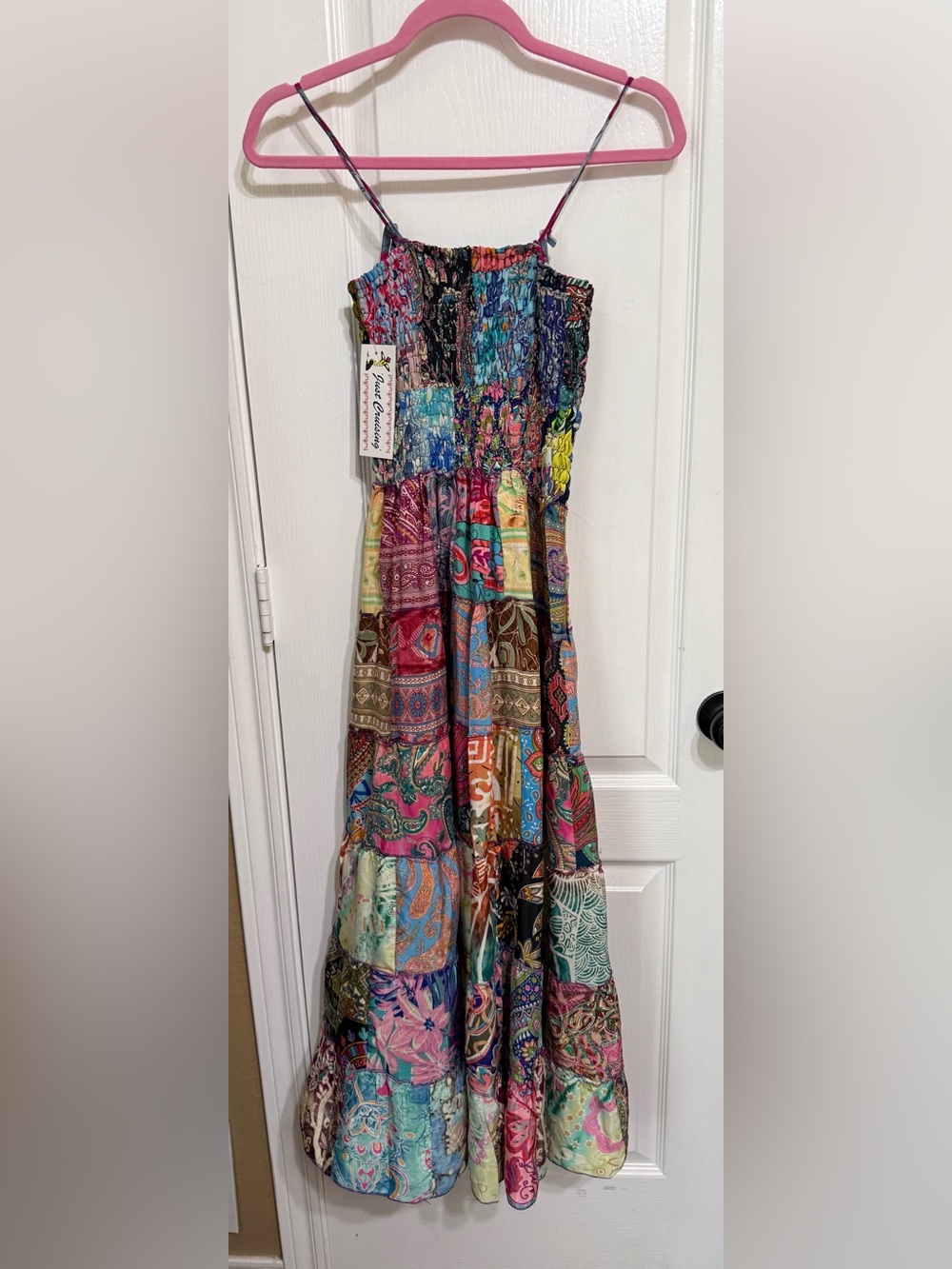 H087 NWT OS ptp10-22 Boho Patchwork Maxi Dress - Multicolor - Picture 2 of 8